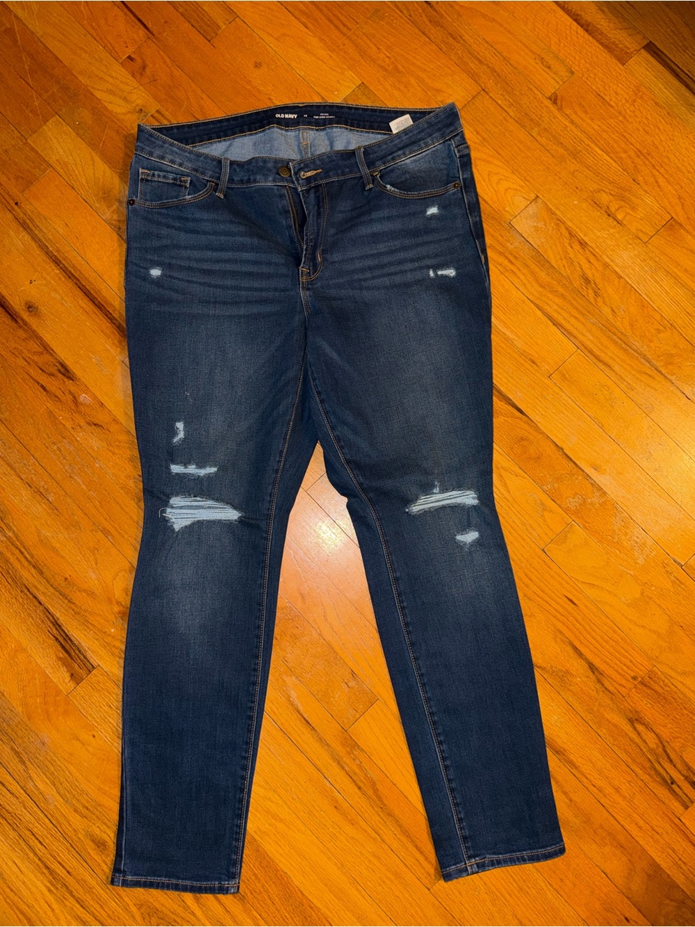 Old Navy Midrise Pop Icon Dark Blue Skinny Distressed Jeans